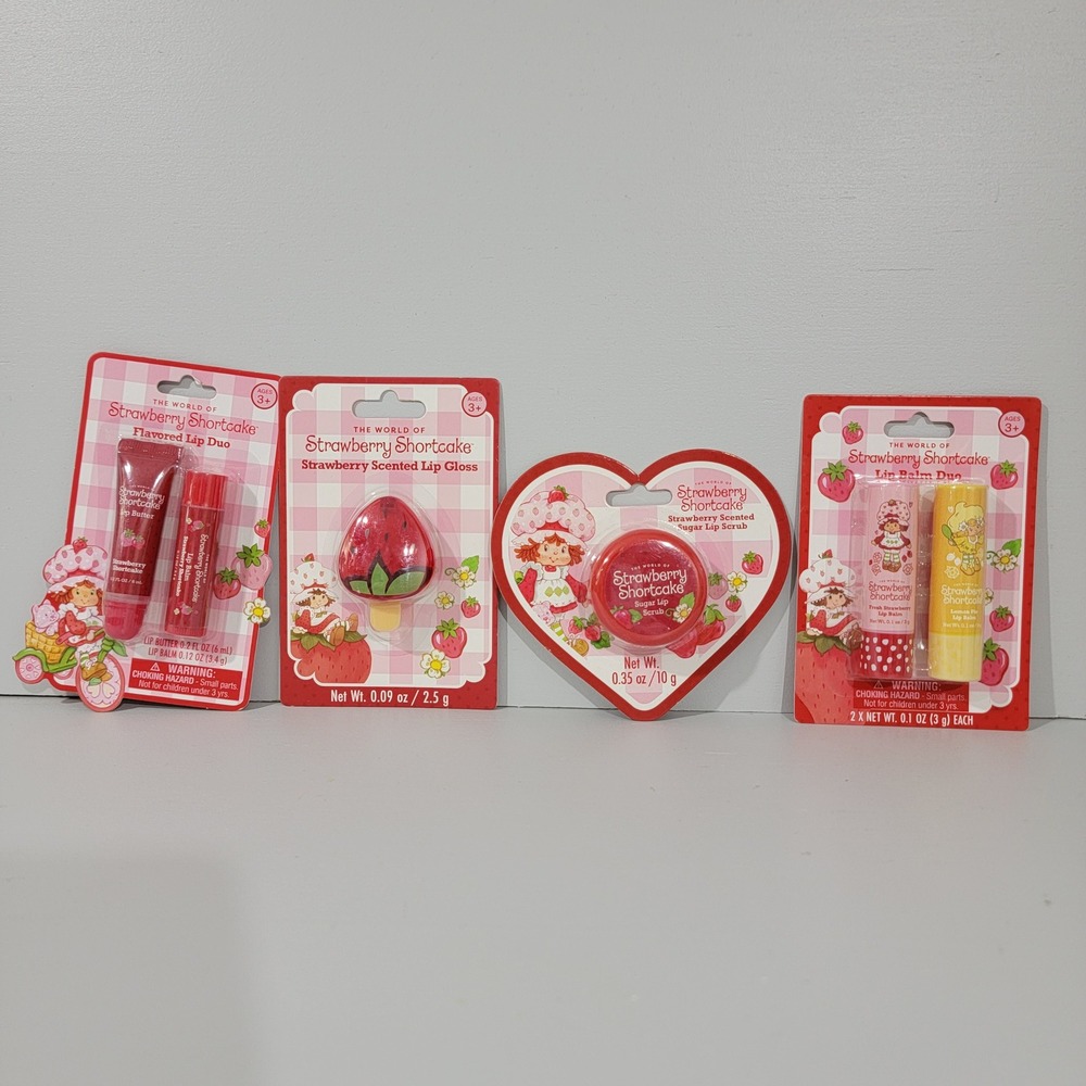 Strawberry Shortcake Lip Care Bundle 4-Pack Gloss Balm Scrub Retro Nostalgia NEW